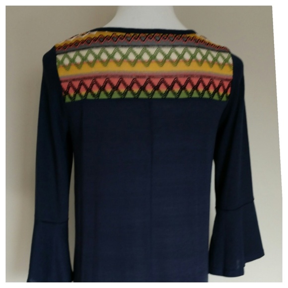 Navy Dress - Embroidery Neckline - Picture 4 of 8